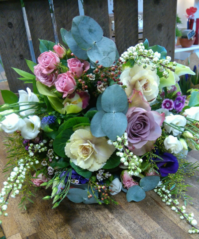 Vintage Bouquet - A seasonal selection of beautiful fresh flowers and foliage in pretty vintage shades. The bouquet will be arranged by the florist, hand tied,beautifully gift wrapped..