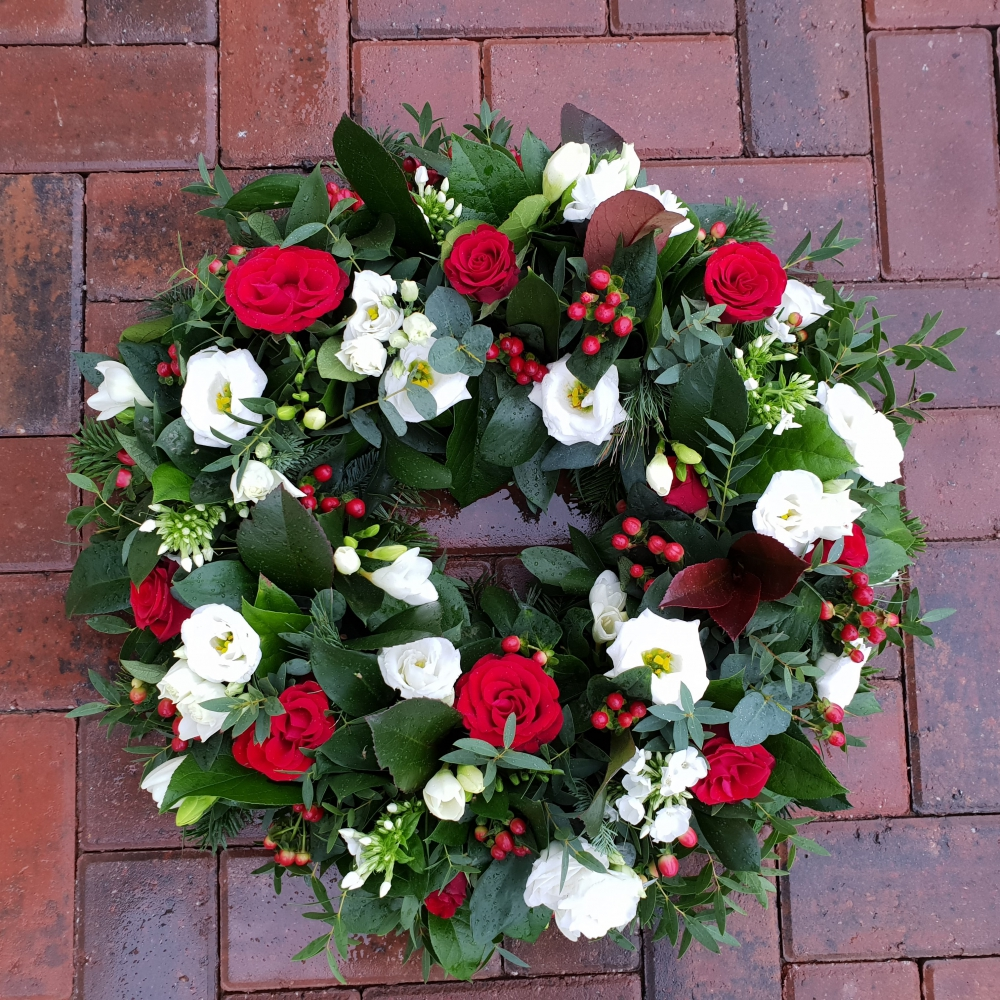 Red and white wreath
